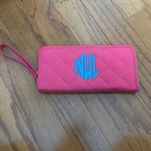 Initials clutch/wristlet in wild berry color (Has been monogrammed NWL